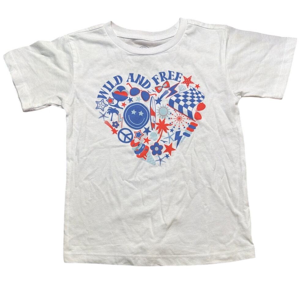 Wonder Nation Girl's Americana Patriotic Wild & Free Shirt Size XS (4-5) New